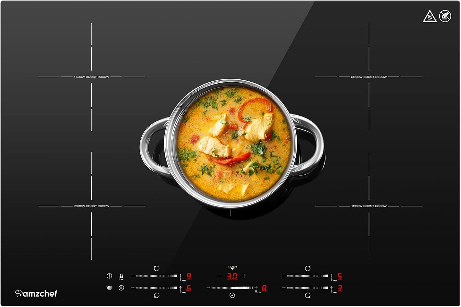 Piano cottura a induzione AMZCHEF Piano cottura a induzione da incasso 5 zone con booster e 9 livelli, funzione pausa e tieni caldo, piano cottura a induzione con controllo slider, timer multifunzione Piano cottura a induzione AMZCHEF Piano cottura a induzione da incasso 5 zone con booster e 9 livelli, funzione pausa e tieni caldo, piano cottura a induzione con controllo slider, timer multifunzione