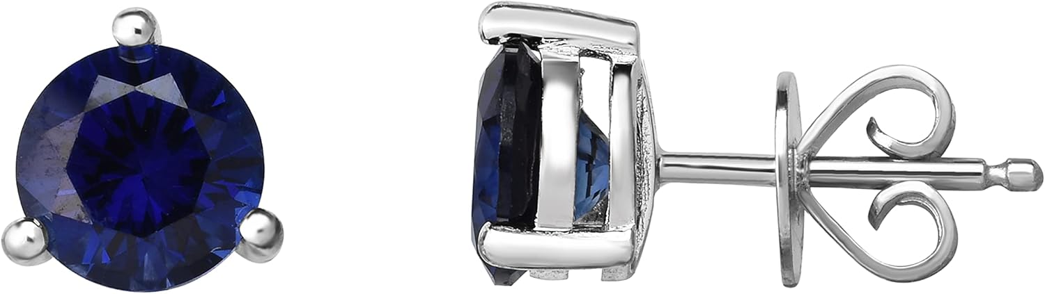 925 Sterling Silver 7 mm Round Created Gemstones 3-prong Stud Earrings