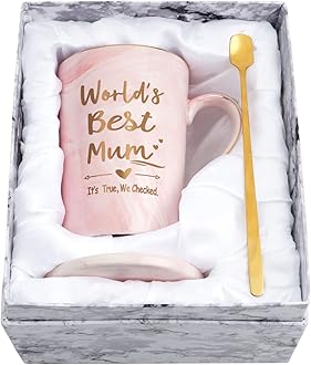 World's Best Mum Pink Marble Ceramic Coffee Cup, 14Oz - Mum's Birthday & Mothers Day Gift from Daughter & Son