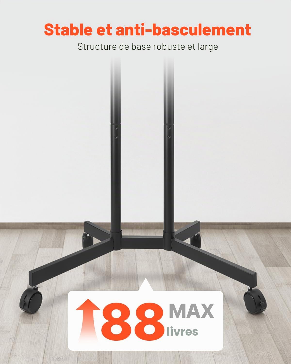 VEVOR Support TV à roulettes, pour téléviseurs/LED/LCD/OLED de 812,8 à 1651 mm, Chariot TV Mobile, jusqu'à 40 kg, Support télé sur Pied Portable, Max. VESA 400 x 400 mm, pour Salon, Bureau, extérieur