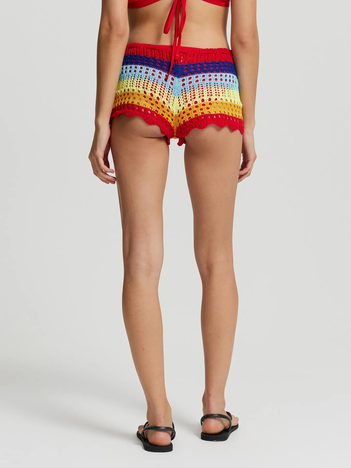 Pantaloncini da donna in maglia all'uncinetto, increspati, a strati, plissettati, estivi, autunno, spiaggia, festival musicali