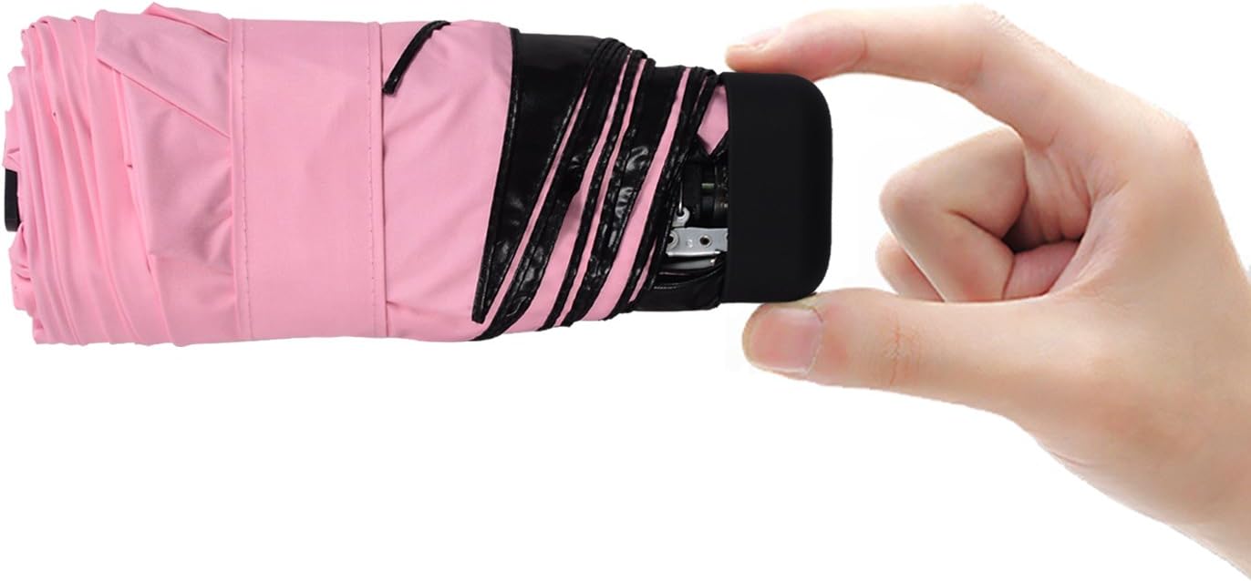 Hoke Ultra Mini and Light Umbrella. 5 Folding Compact Pocket Umbrella. Travel Anti-UV Parasol. 6.8'' Length. (Pink)