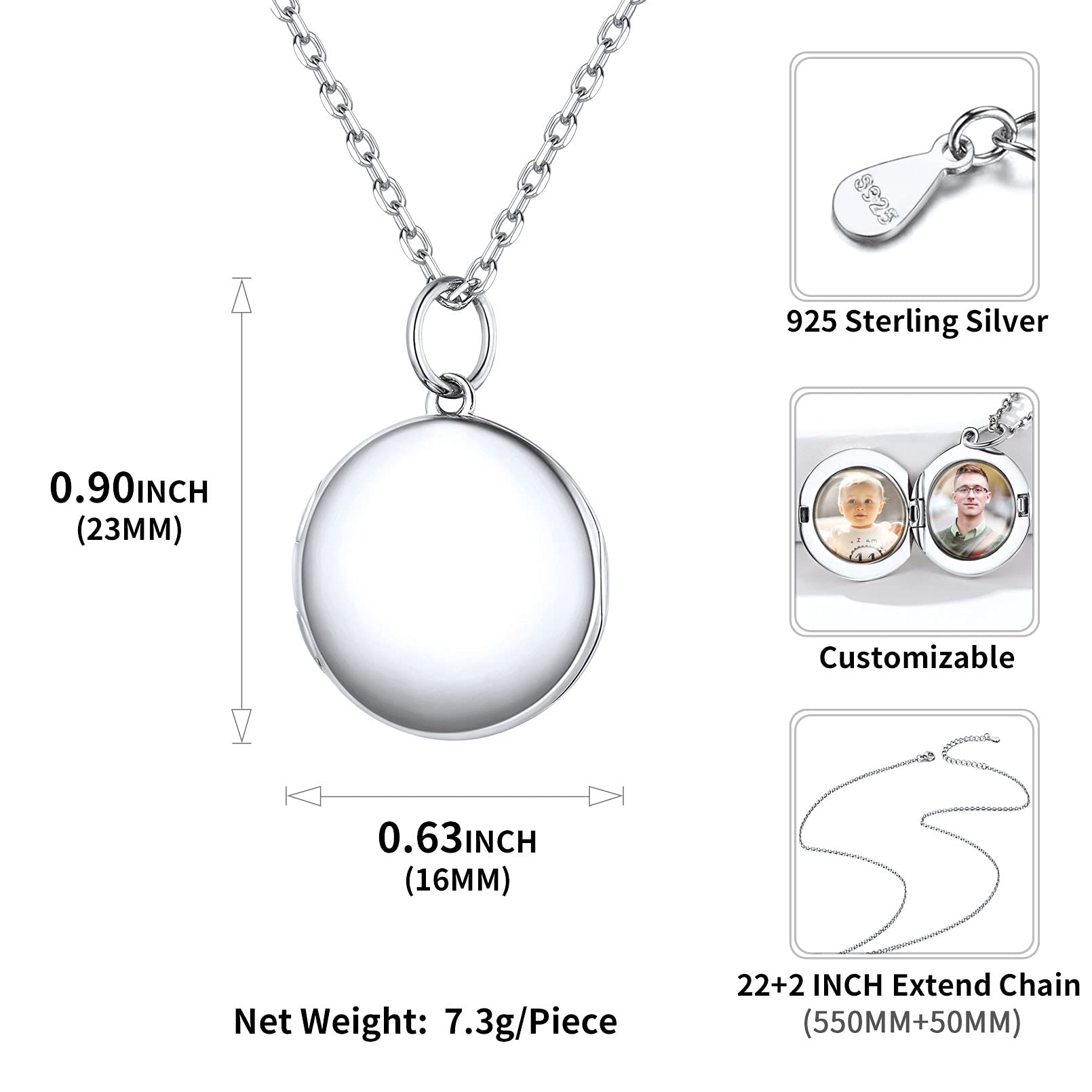 ChicSilver Collana Personalizzata Argento 925 con 2 Foto, Ciondolo Portafoto Personalizzato Argento Oro Rosa Lunga 40/45/55+5cm, Collana Cuore Ciondolo Personalizzato, Idee Regalo