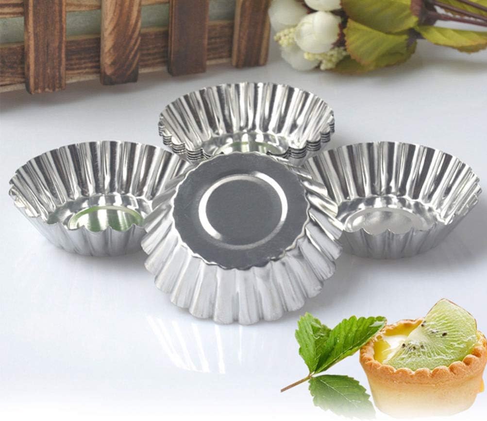 Cabilock 100pcs Nonstick Egg Tart Moulds Tin Baking Cups for Cupcakes Cakes Cookies Metal Tart Baking Tools for Muffins Pies and Desserts