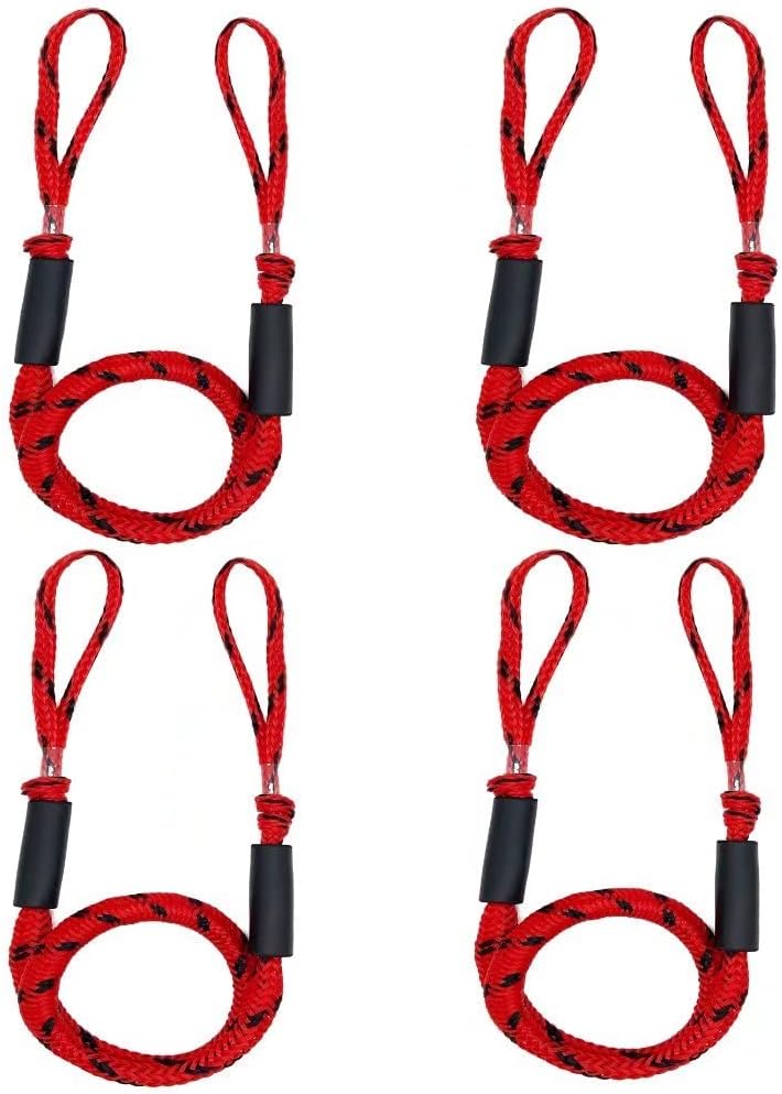 Dock Lines Bungee Mooring Rope Bungee Dockline for Boat Jet Ski Kayak Pontoon PWC Boat Accessories 4ft 4 Pack Red&Black Spot