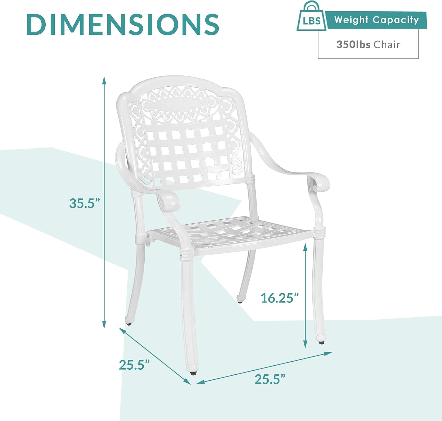MEETWARM 2 Piece Patio Dining Chairs, Outdoor All-Weather Cast Aluminum Chairs, Patio Bistro Dining Chair Set of 2 for Garden Deck Backyard, White