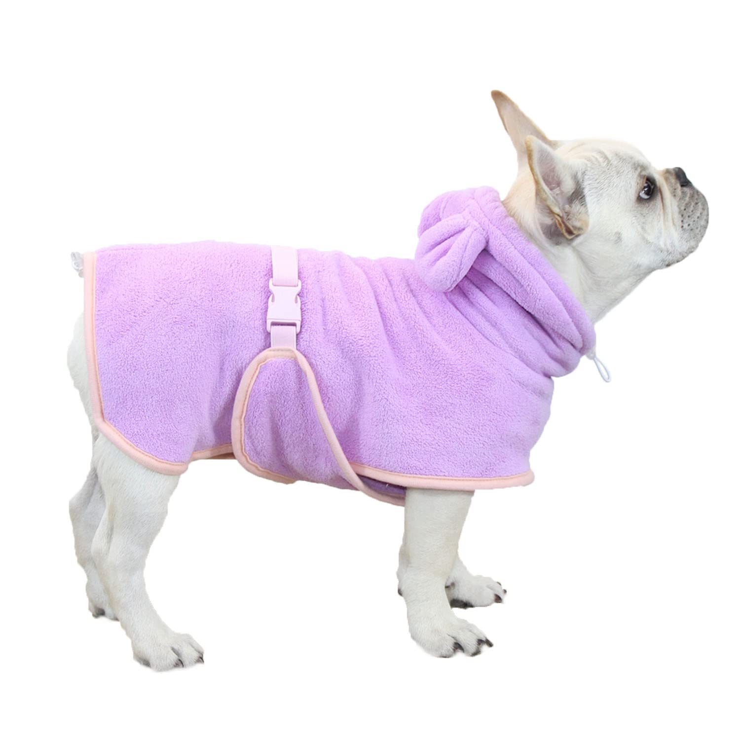 MeiAOBest Dog Bathrobe, Cute Microfiber Fast Drying Absorbent Hooded Bath Towel for Puppy Small Medium Large Dog Cat_XS(Purple)