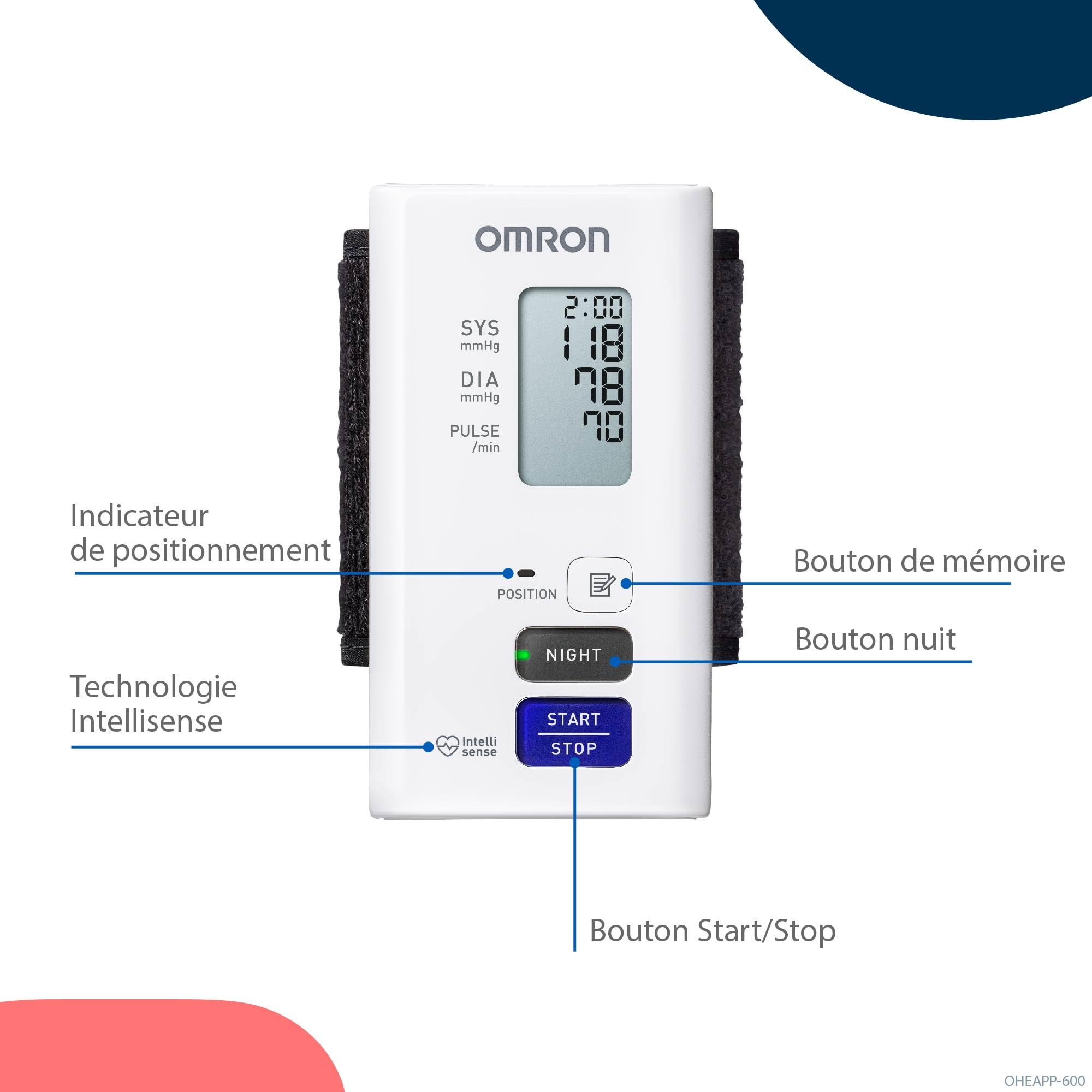 OMRON NightView Appareil tension artérielle au poignet – avec Bluetooth – Tensiomètre poignet validé cliniquement – Tensiometre à mesures silencieuses le jour comme la nuit
