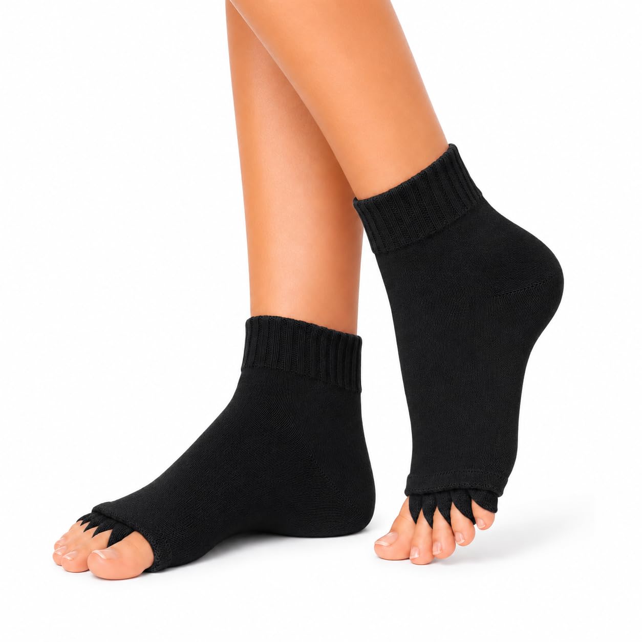 Soxbae Foot Alignment Orthopedic Cotton Socks for Men & Women | Five Toe Separator | Foot Pain Relief | Bunion Corrector | Plantar Fasciitis Support | Improves Posture & Flexibility | Free Size | Black | 1 Pair