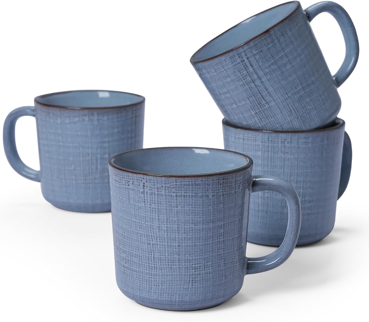 Moonlight Coffee Mug Set of 4, 14oz Mug Set with Linen Finish | Ceramic Coffee Cup Set with Handle for Latte, Cappuccino, Tea, Hot Cocoa, Microwave and Dishwasher Safe, Blue