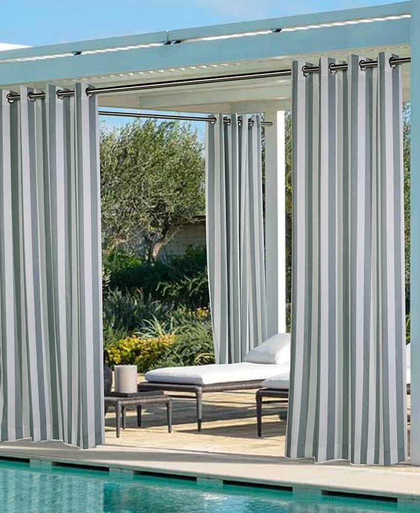 Coastal Stripe Grommet Curtain Panel Window Dressing 50 x 96 in Alloy Grey
