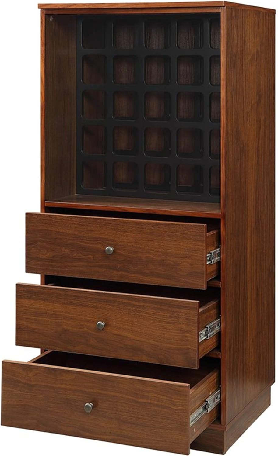 Wine Bar Cabinet with 25 Wine Bottle Racks, Wine Table for Liquor with 3 Drawers, Wine Rack and Metal Sideboard, Farmhouse Wood Coffee Bar Cabinet for Living Room (White B) (Brown a)