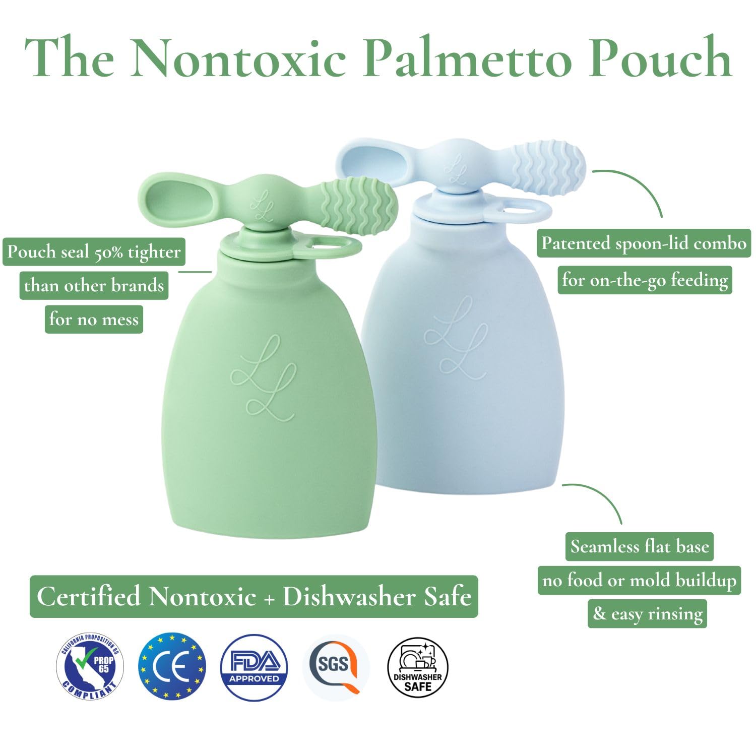 Nontoxic Reusable Baby Food Pouches - Premium Food Grade Silicone - BPA & PFAS Free - Leak-Proof Design - Easy to Clean and Dishwasher Safe (Blue and Green)