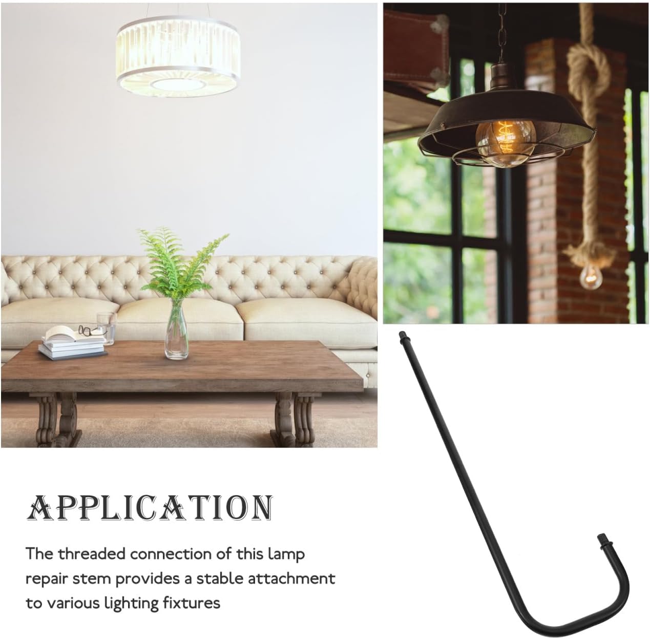 POPETPOP Curved Lamp Stem Replacement Part 18.11In M10 Threaded Table Lamp Rod for Desk Repair and Lighting Fixture Extension