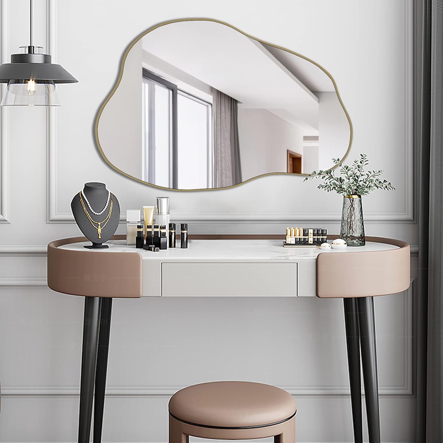 POZINO Gold Irregular Mirror, 30"x20.5" Cloud Shaped Mirrors, Asymmetrical Wall Mirror, Modern Abstract Frameless Mirrors for Living Room Bathroom Bedroom Entryway, Hangs Vertically or Horizontally - Image 9