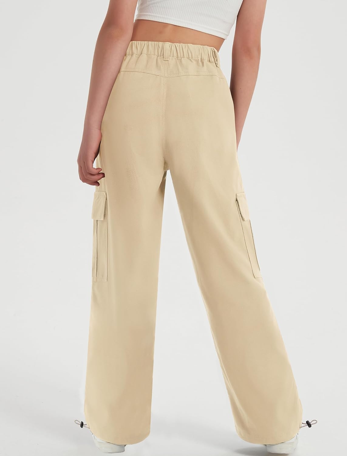 EXARUS Girls Jeans Cargo Wide Leg Baggy Denim Straight Loose Pants Tween Elastic High Waistband Pockets Youth Clothes - Image 2