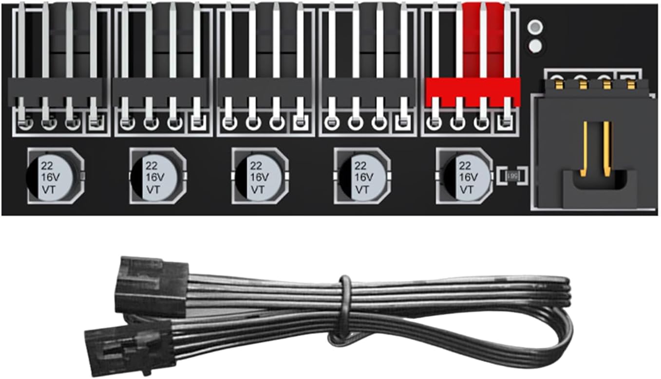 5 Port 4Pin Fan Hub for PC Enclosure Airflows Optimization Supporting 5 4Pin Cooling with Easy Installation Splitter Computer Case Fan Hub