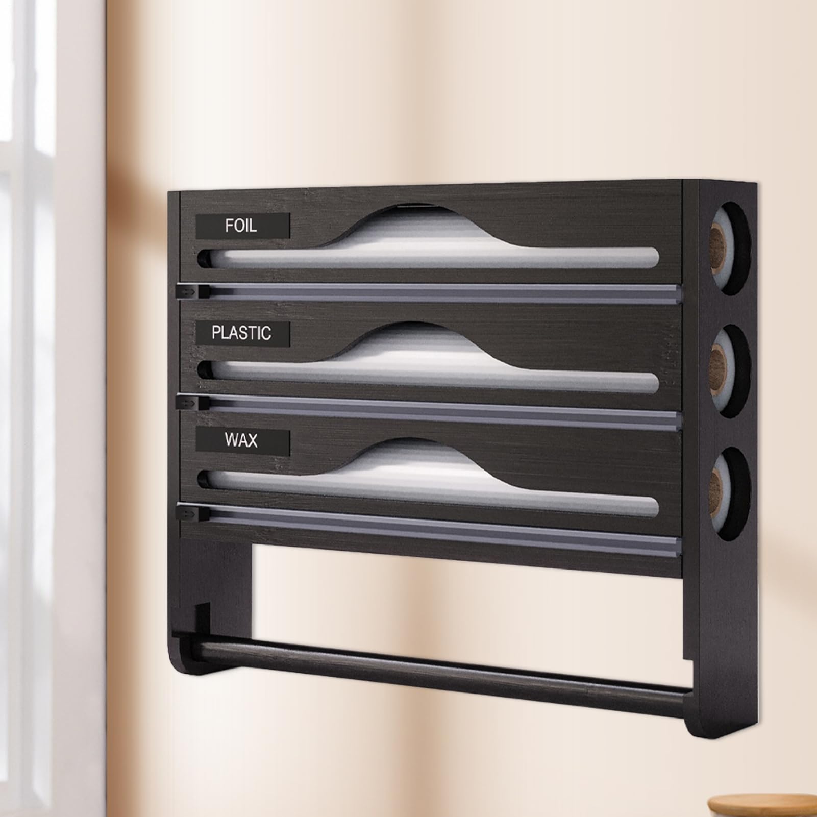 Dispensador De Film para Cocina con Cortador Contenedor | Organizador Papel Aluminio Y Wrap Para Hogar Armario Pared Despensa Apartamento