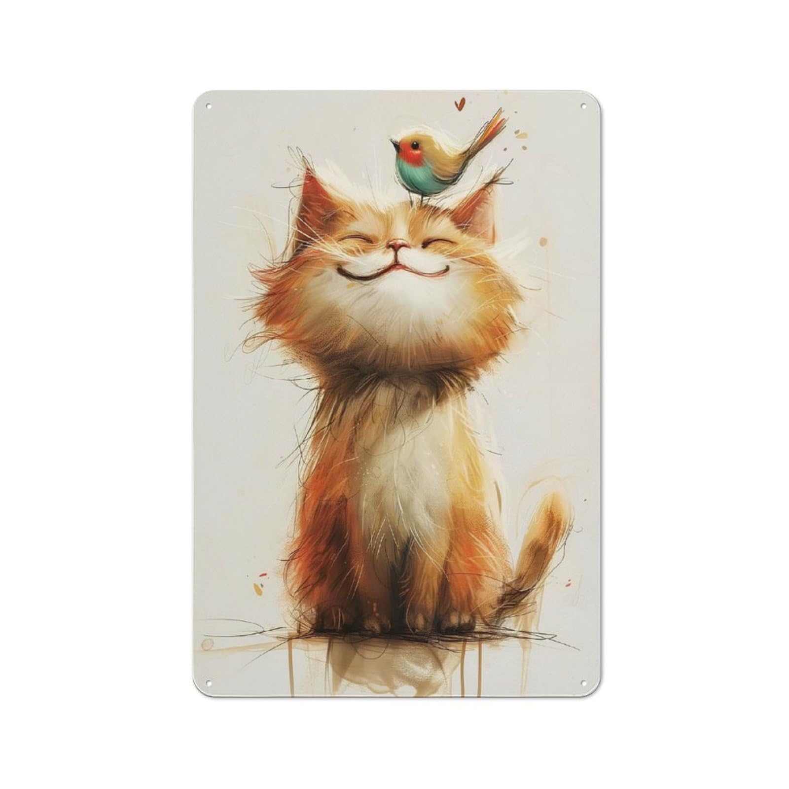 Junmoney Style Rustic Tin Sign 30X20cm Featuring The Cat And The Bird For Garage Or Workshop, For Garage, Workshop And Man Cave Decoration