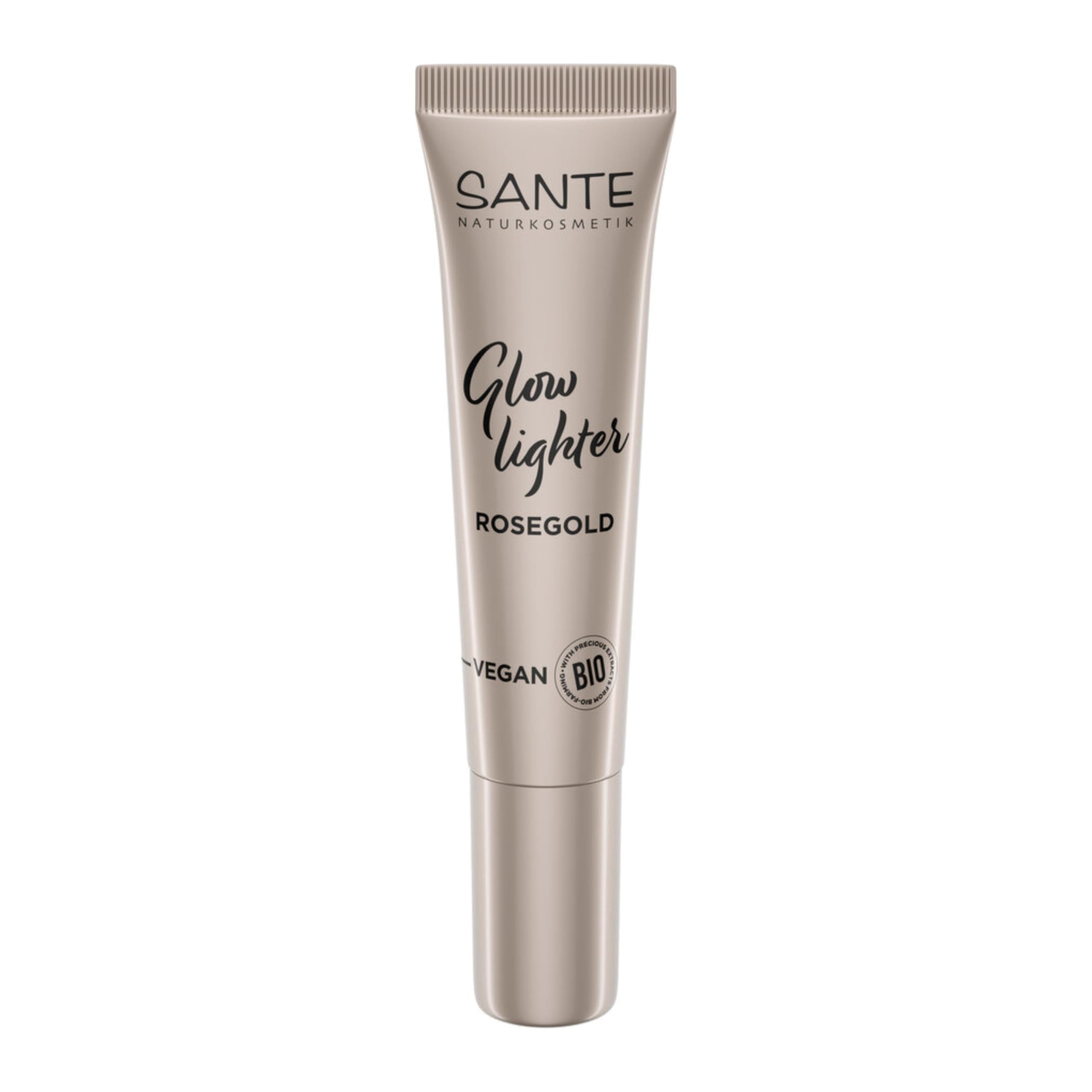 SANTE Naturkosmetik Liquid Highlighter 02 oro rosa, bagliore luminoso per zigomi e arco della sopracciglia, con aloe vera biologica, estratto di pompelmo biologico e vitamina E, 15 ml