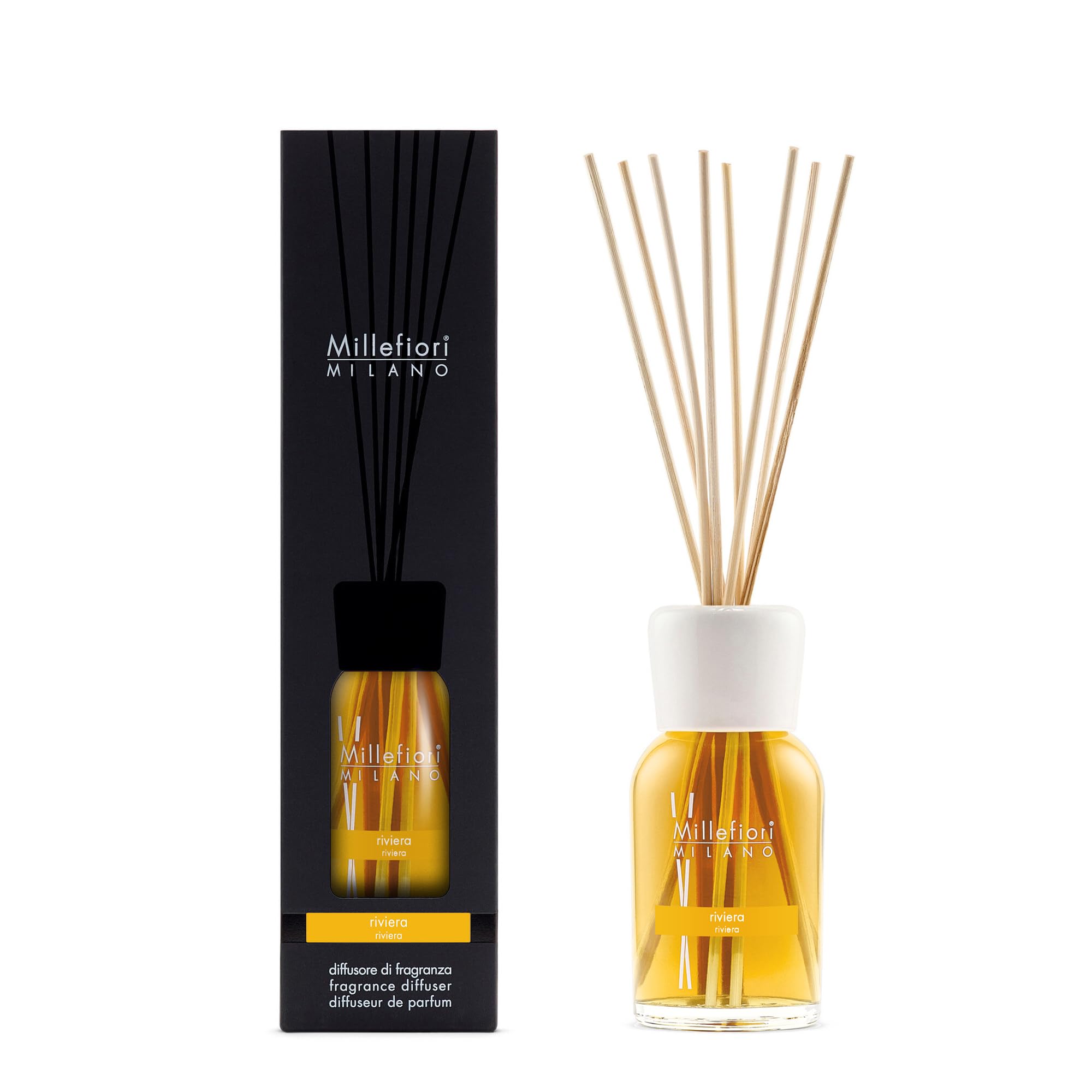 Millefiori Milano – Diffusore a Bastoncini 250 ml, Riviera – Profumatore Ambiente Raffinato con Note Fresche e Agrumate