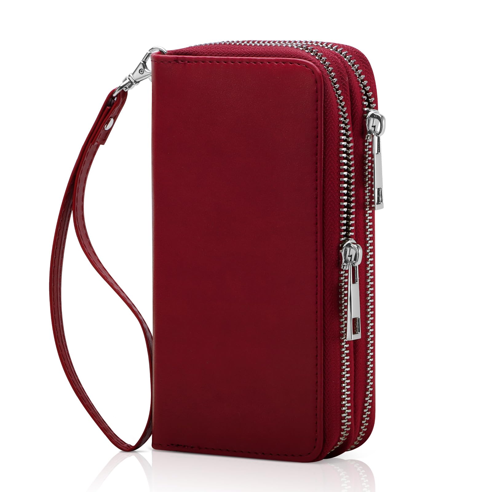 Double Zipper Wallet for Woman Clutch Purse with Cell Phone Holder for Smartphone/Card/Coin/Cash