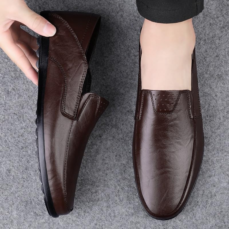 Mens Loafers Solid Color Round Toe Vegan Leather Loafer Shoes Lightweight Comfortable Flexible Wedding Slip On4