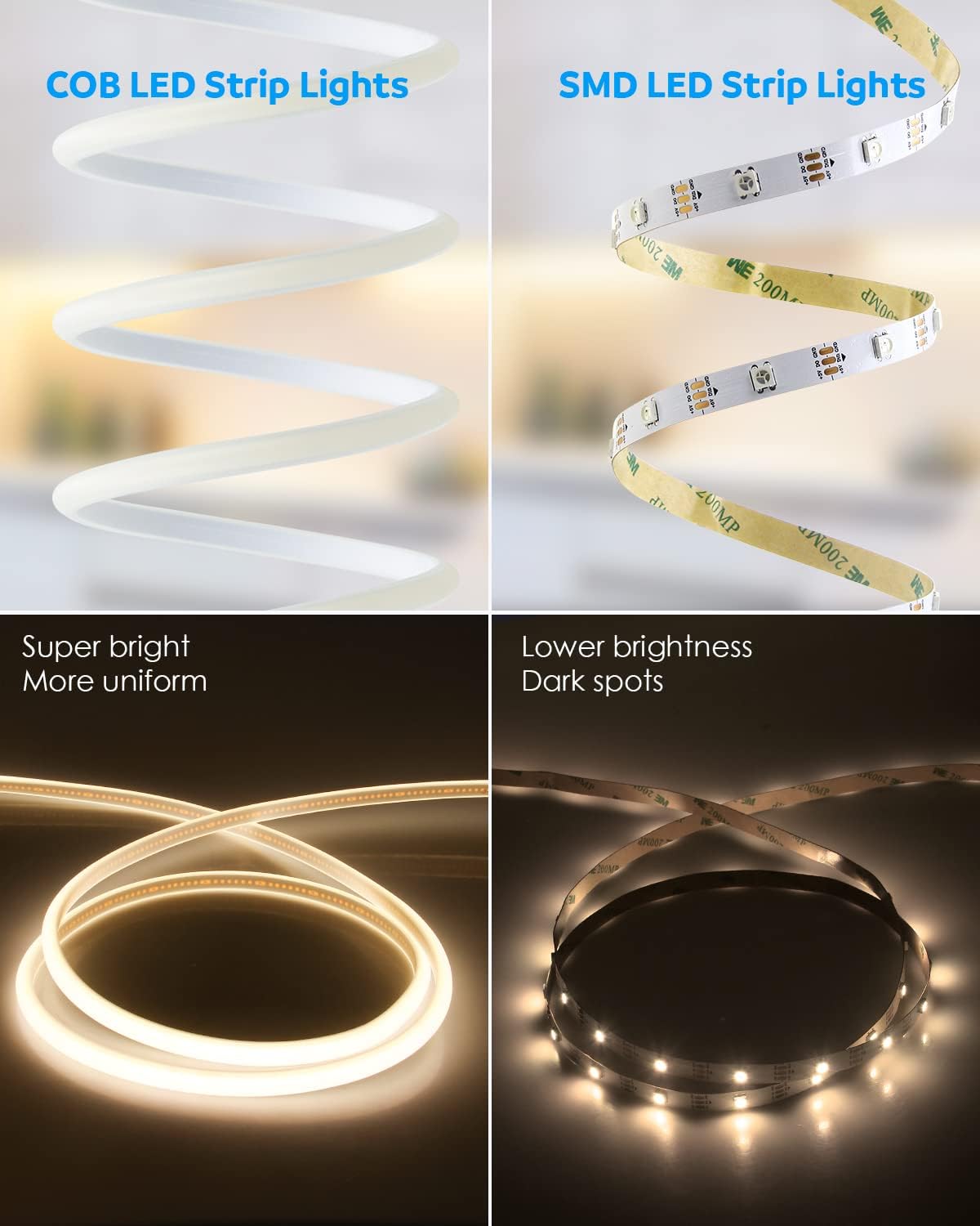 Aclorol 100FT Outdoor COB LED Strip Lights Waterproof Warm White 1 Roll AC 110V-120V Flexible Dimmable LED Lights Strip with Remote High Density COB LED Rope Light for Garden Commercial Building 3000K