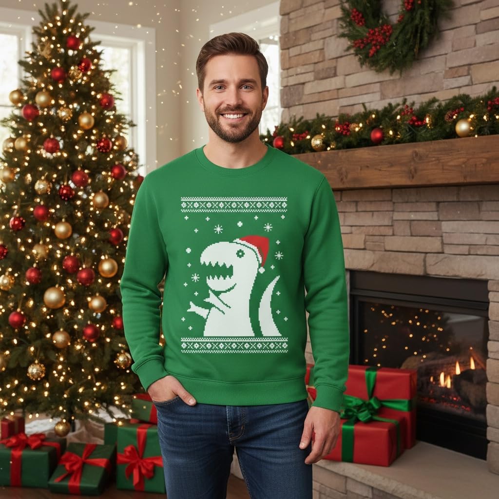 Tstars Cat Santa Claws, Humping Reindeer, T-Rex Santa Festive Ugly Christmas Sweatshirt