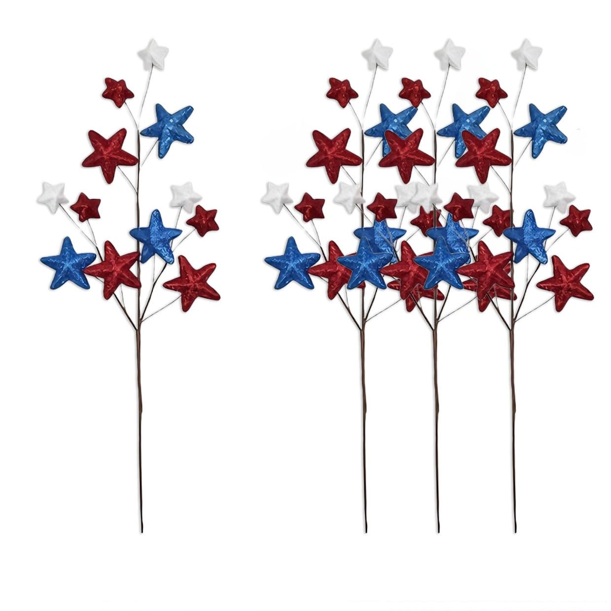 4th of July Star Berry Flower Stems, 4 Pcs 19in Artificial Patriotic Picks Glitter Star Shaped Berry Picks, Patriotic Sprays for Independence Day