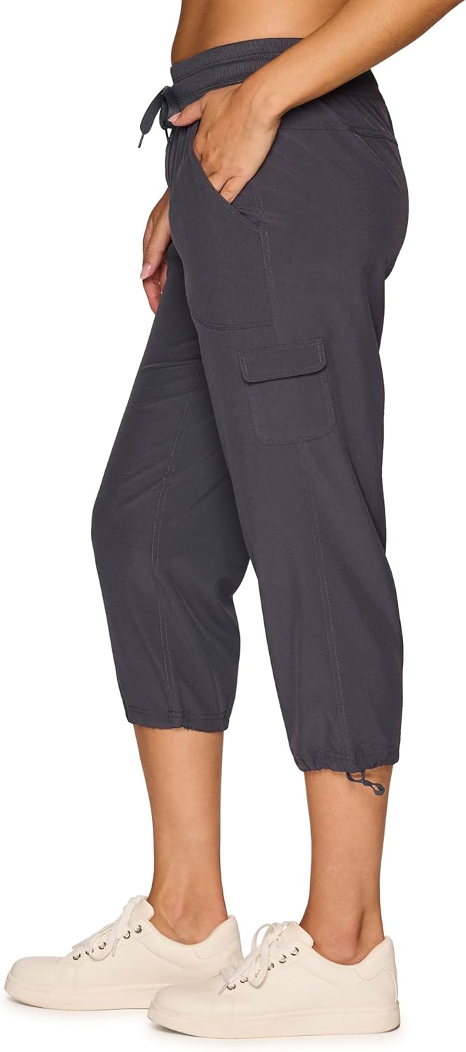 RBX Active Women's Cargo Capri Pant with Pockets Fashion Lightweight Woven with Drawstring - Image 4