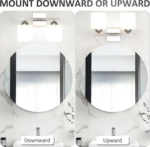 Miniatura 5 de 2 luces de tocador de níquel cepillado para baño, modernas lámparas de baño sobre espejo, luz de tocador con pantallas de vidrio blanco lechoso,