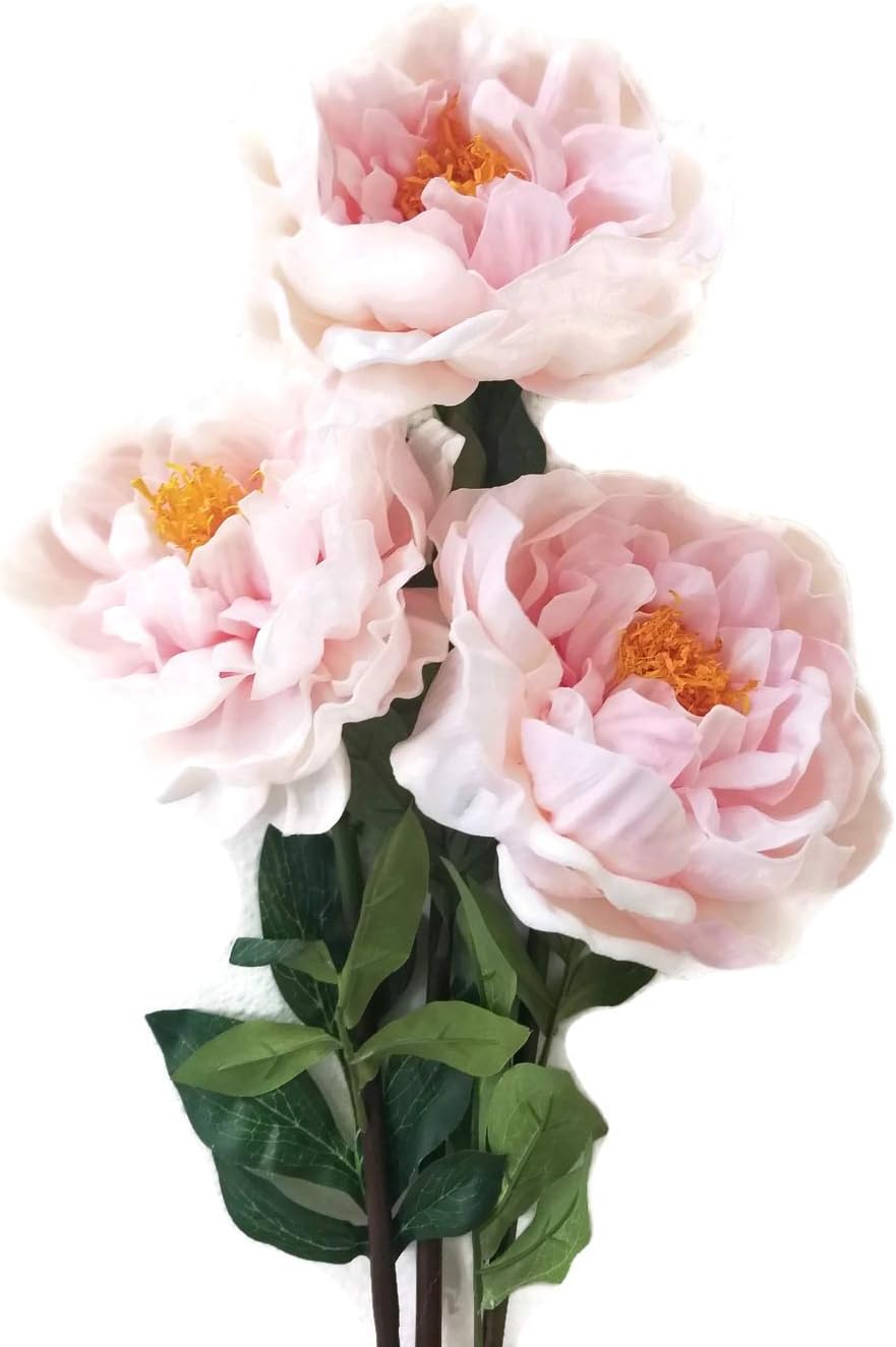 Floral Kingdom 30' Real Touch Latex Artificial Peony Flowers for vase Arrangements, weddngs, Home/Office Decor (Pack of 3) (Blush Pink)