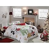 Disney Mickey Minnie Happy New Year 100 % Cotton Full / Double Size 4 Pieces Bedding Set, Quilt / Duvet Cover Set with Duvet Cover, Fitted Sheet and 2 Pillow Cases