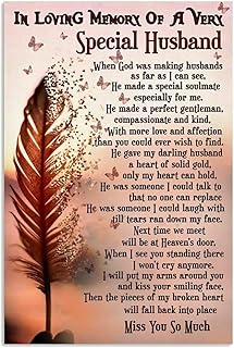 In Loving Memory Of My Husband Butterfly Metal Tin Sign Poster Wall Art Vintage Look Metal Funny Home Family Friend Birthday Gift Man Cave Bedroom Parlor Retro Tin Metal Signs Wall Decor 12x16 Inch.