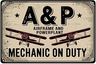 Vintage Airplane Mechanic Tin Sign, Retro Airframe and Powerplant Metal Sign Print Aesthetic Room Decoration for Home Bedroom Dorm Bathroom Wall Decor 8 x 12, easy to hang