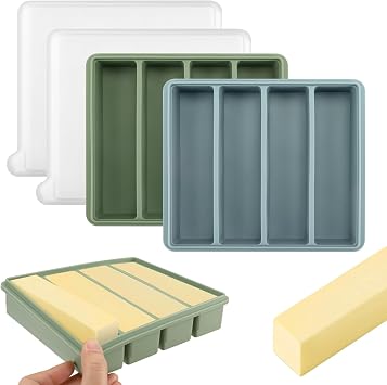 Silicone Butter Mold with Lid, Butter Mold for Homemade Butter, Non-Stick Tray Fits Standard Butter Stick Size, Large Cavity, Holds 8 Tablespoons, Stick Container for Energy Bar, Soap Bar, Pack of 2
