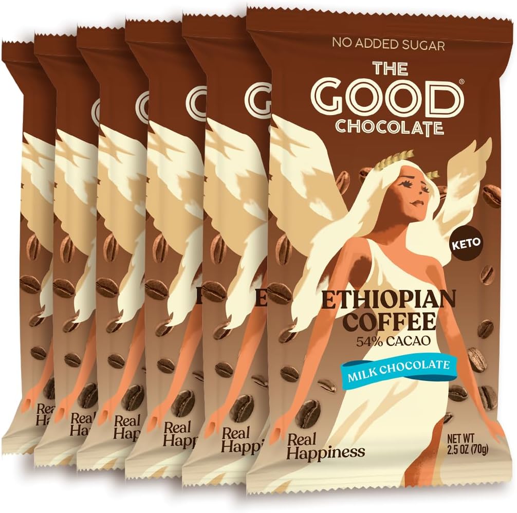 THE GOOD CHOCOLATE – Coffee Milk Chocolate Bars with 80% Less Sugar & Lower Net Carbs – Keto Chocolate Bar with Lower Calories, All Natural and Non-GMO Keto Snacks, 2.5 oz (6 Bars Value Pack)