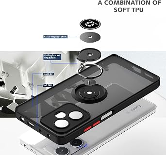 QUIETIP Case Compatible with Xiaomi Poco X5 Pro 5G with Screen Protector,TPU + Hard PC Shockproof Magnetic Ring Car Mount Holder Phone Cover,Black