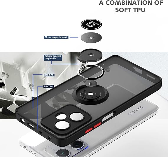 QUIETIP Case Compatible with Xiaomi Poco X5 Pro 5G with Screen Protector,TPU + Hard PC Shockproof Magnetic Ring Car Mount Holder Phone Cover,Black