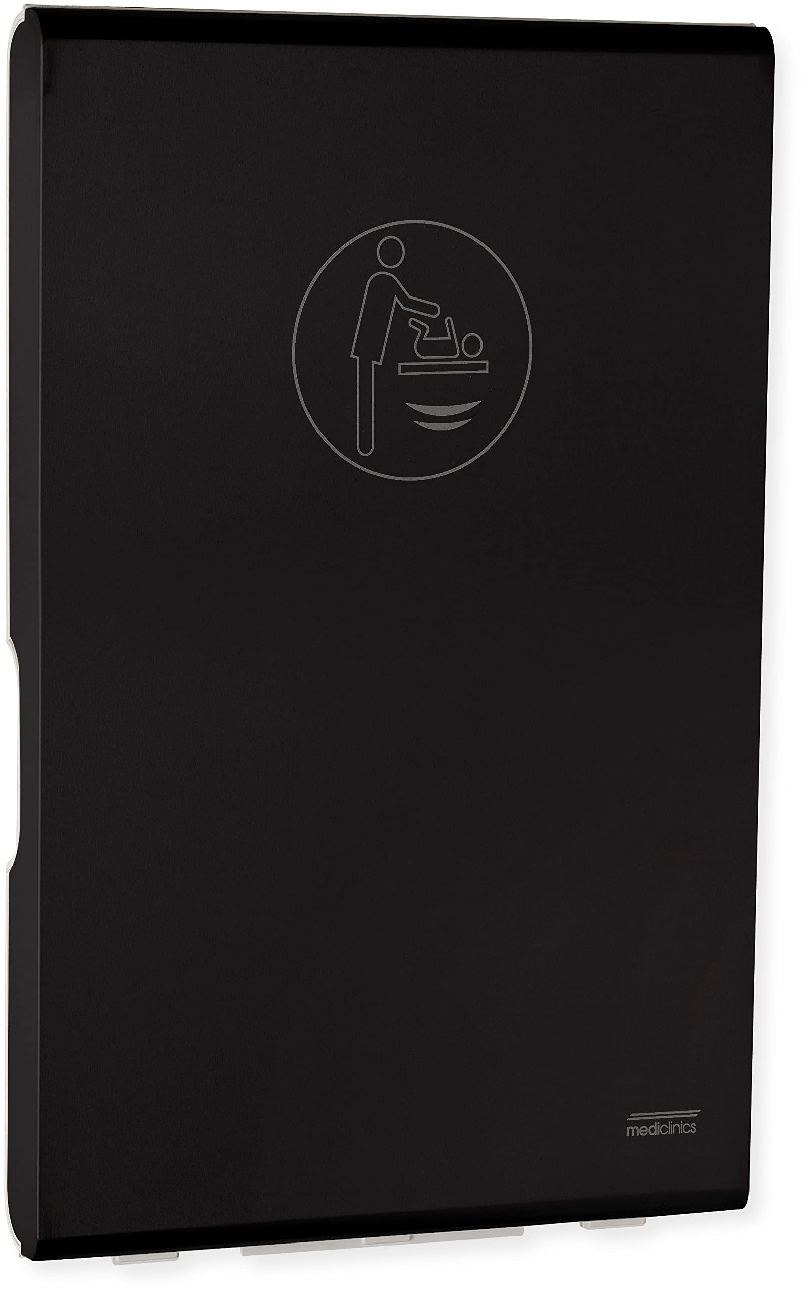 Saniflow CP0016VCSB-I-ASTM BabyMedi Vertical Surface-Mounted Baby Changing Station with Ionizer, Black/Stainless Steel; ADA Compliant; Liner Dispenser; Stainless Steel Frontal Chassis