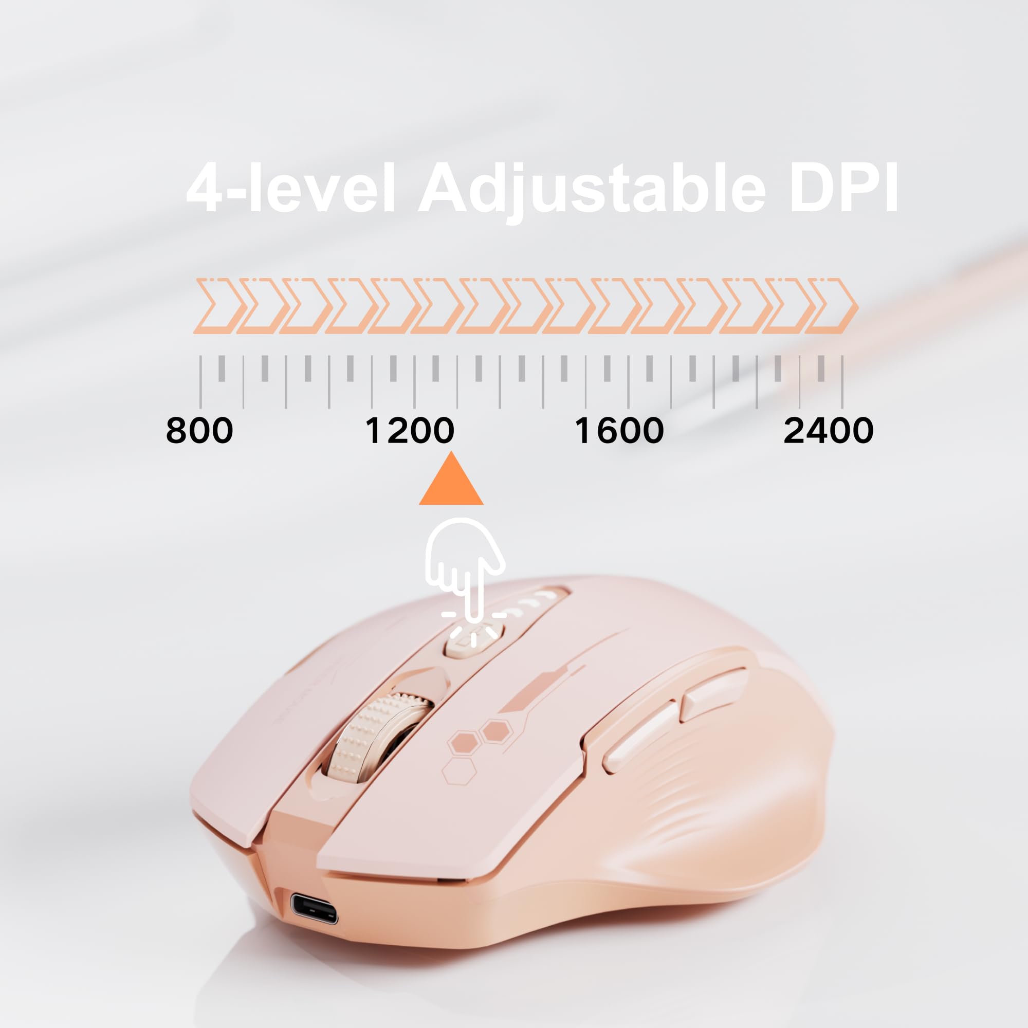 Uineer mouse wireless, [Aggiornato] mouse bluetooth multi-dispositivo, Livello batteria visibile, Tri-mode (BT 5.0/4.0+2.4G Hz) Mouse ergonomico ricaricabile, 4 DPI regolabili, mouse senza fili