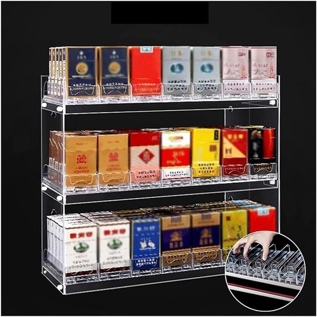 Automatic Wall-Mounted Cigarette Display Holder - Clear Countertop Pusher Tray Rack for Tobacco & Alcohol Retailers - Commercial Stand (49x16x66.5cm)