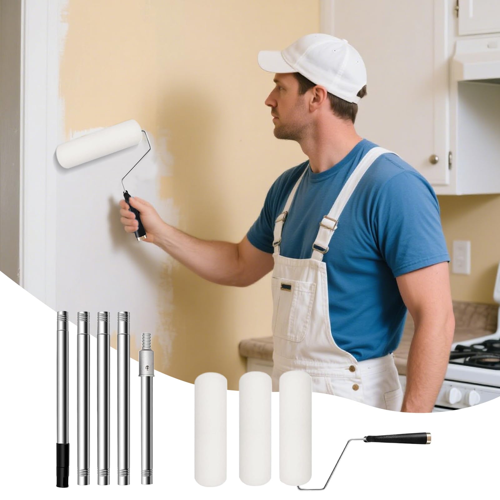 Set di rulli professionali con manico estensibile, ideale per pareti, porte in pelliccia, per applicazioni in lattice e macchie, strumenti per pittura per interni ed esterni