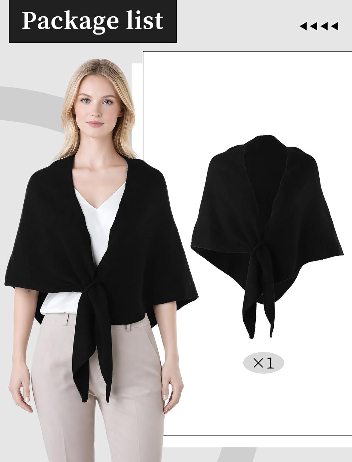 Shawl Wraps for Women - Soft Knit Pashmina Wrap, Faux Cashmere Sweater Shoulder Cape with Front Tie - Image 5