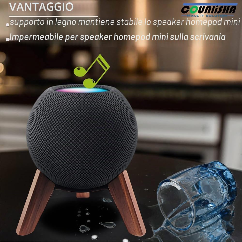 Supporto in vero legno per Homepod Mini (2020 rilasciato), treppiede in legno con telaio in metallo, supporto stabile sicuro con cuscinetto in silicone antiscivolo protegge bene il mini altoparlante