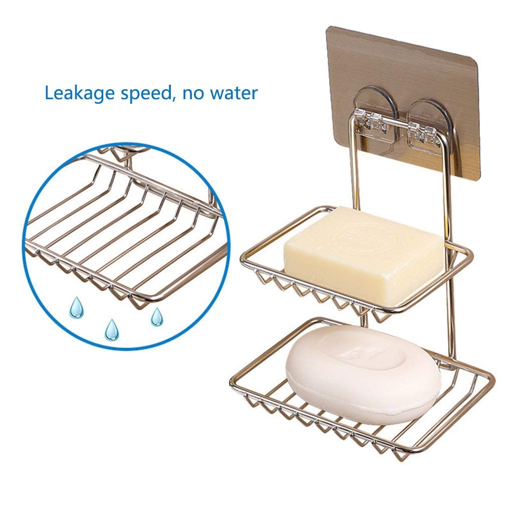Mobhada with Device Wall Mounted Double Layer soap Dish Holder Stainless Steel Wall Hanging Soap Storage Rack for Kitchen Bathroom (Silver) 2