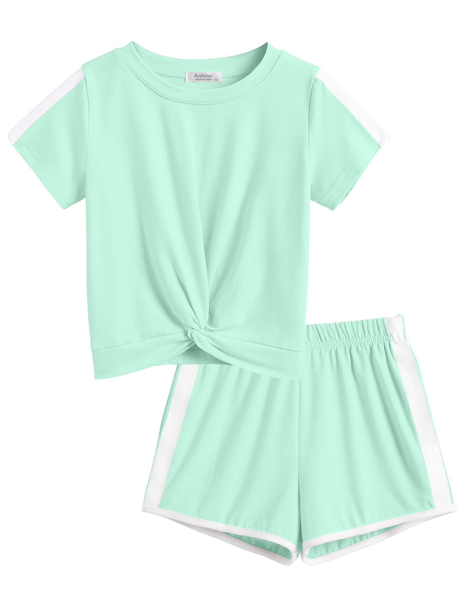 Arshiner Girls Clothing Sets Twist Front Top and Shorts 2 Piece Outfits | Summer Clothes, for 5-14 Years, Activewear, Tracksuit with Pockets, Hawaiian, Vacation