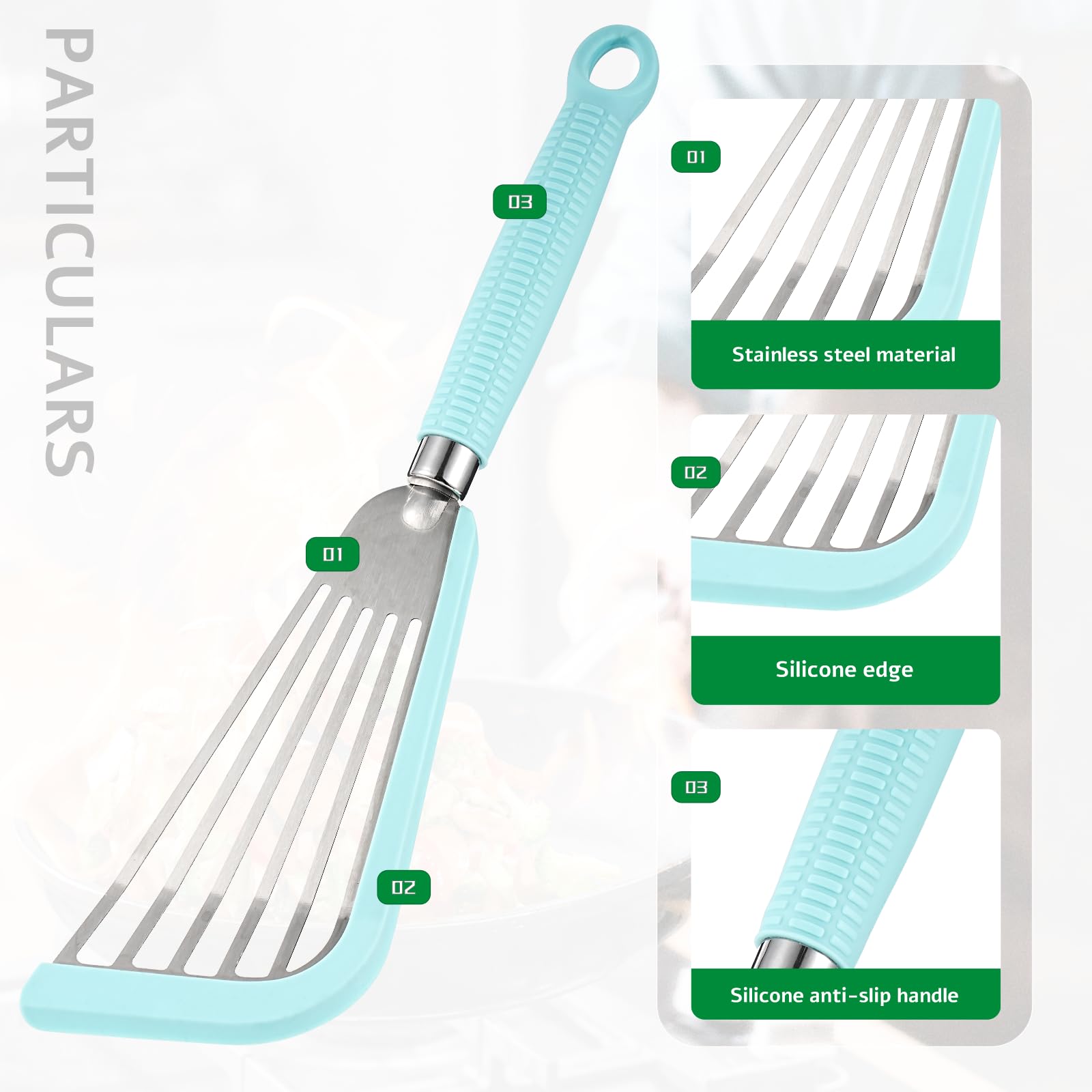 Stainless Steel Fish Turner - 13 inch Silicone Edge Spatula for Nonstick Cookware, Heat-Resistant, Blue