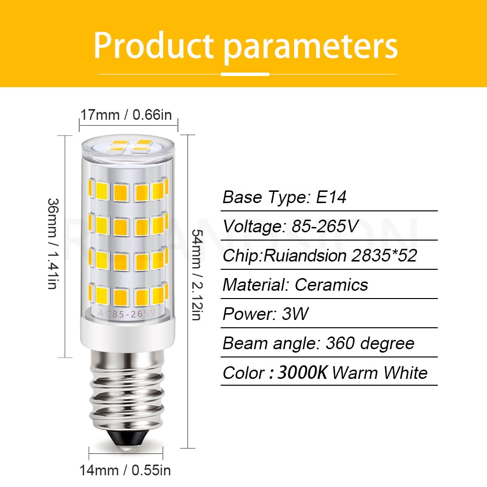 Ruiandsion Confezione da 5 Lampadine LED E14 a Mais 3W Bianco Caldo 3000K,Tensione 85V-265V,CRI Elevato Senza Sfarfallio Dissipazione in Ceramica Base E14 per Lampade a Sospensione,Cappa da Cucina